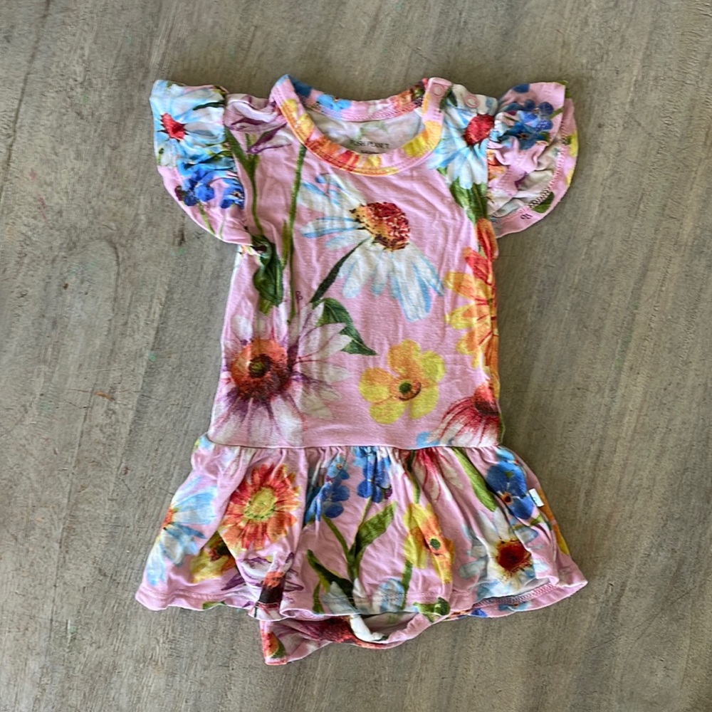 Posh Peanut - Pink Floral Skirted Bodysuit -3-6M